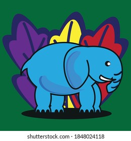 cute blue elephant with colorful leaves