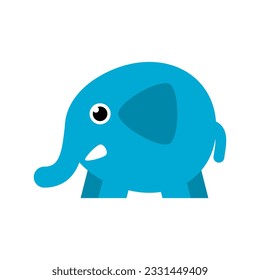 Diseño vectorial plano del icono del doodle de elefante azul lindo