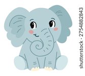 A cute blue elephant. A flat vector illustration in a simple, child-friendly style  