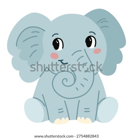 A cute blue elephant. A flat vector illustration in a simple, child-friendly style  