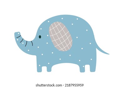 Cute blue elephant icon. Graphic element for printing on childrens clothing. African animal, savannah, fauna and nature. Promotional poster or banner for zoo website. Cartoon flat vector illustration