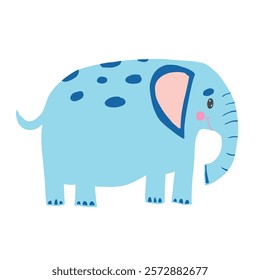 Cute blue elephant with pink ears and dotted details. A playful cartoon illustration ideal for safari, wildlife, and children’s decor.