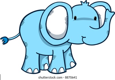Cute Blue Elephant Vector Illustration