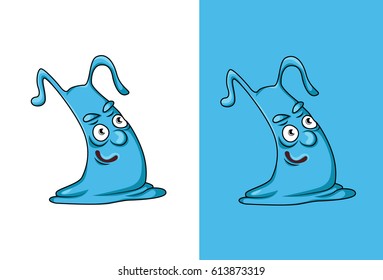 Cute Blue Emoji Cartoon Smiling. Vector Illustration. Isolated on white background.