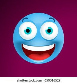 Cute Blue Emoticon on Black Background . Isolated Vector Illustration 