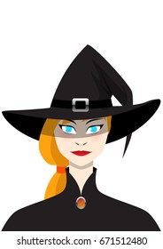 A cute blue eye witch isolated on white background. Vector illustration