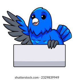 Cute blue factor canary cartoon waving hand