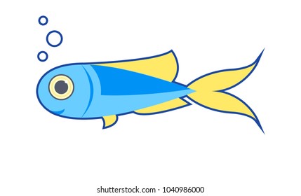 Cute blue fish isolated on white background. The cartoon style. Vector illustration.