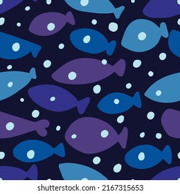 Cute blue fish.  Kids background. Seamless pattern.
Can be used in textile industry, paper, background, scrapbooking.Vector.