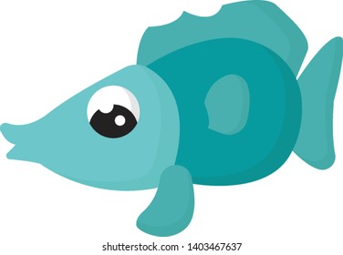 A cute blue fish with long mouth and large eyes , vector, color drawing or illustration.