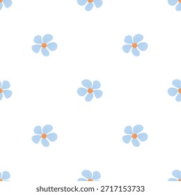 Cute blue floral seamless pattern. Small blue blossom background. Floral fabric pattern, blue blooms