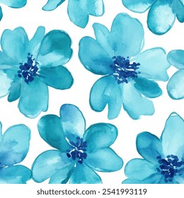 Lindo patrón de acuarela transparente floral azul sobre fondo blanco. Ilustración vectorial de flores. Impresión de acuarela en estilo rústico vintage, textil o Fondos de pantalla.