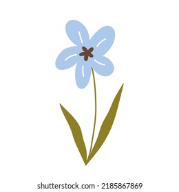 Cute blue flower isolated on white background. Vector illustration in hand-drawn flat style. Perfect for cards, logo, decorations, spring and summer designs. Botanical clipart.