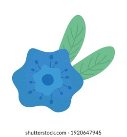 cute blue flower and leafs spring icon vector illustration design