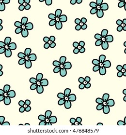 Cute blue flowers. Vector seamless pattern.