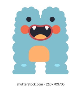 Cute blue fluffy monster vector cartoon character illustration isolated on a white background.