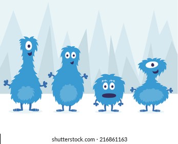 Cute Blue Furry Monster Set