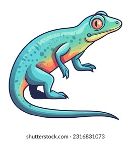 Cute blue gecko sitting on branch, isolated icon isolated