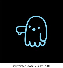 Cute Blue Ghost Icon with Downward Hand Gesture
