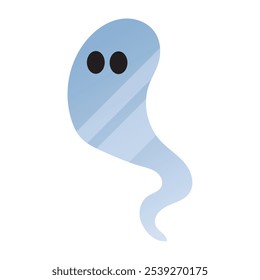 Fantasma azul lindo con la forma redondeada y los ojos negros, Ilustración vectorial