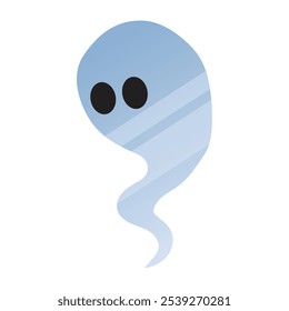 Fantasma azul lindo con la forma redondeada y los ojos negros, Ilustración vectorial