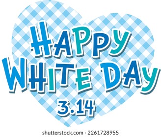 Cute Blue gingham check heart frame white day title logo