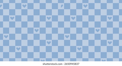 Lindo azul Gingham Tecido Quadrado Checkered e Amor em um padrão sem costura Baby Blue Style Vetor de fundo vintage
