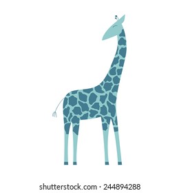 Cute blue giraffe isolated on white background in vector