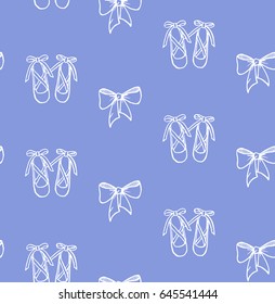 Cute blue girlish seamless hand drawn pattern ballet shoes 