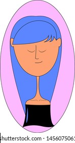 Cute blue haired girl, illustration, vector on white background.