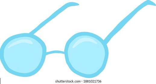 
cute blue hand drawn round glasses. Vector icon illustration