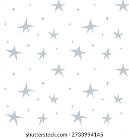 Cute blue hand drawn twinkle star seamless pattern. Scattered sparkle stars. Baby boy design for fabric textile cloth print, wrapping paper, card, nursery wallpaper, baby shower, birthday party 