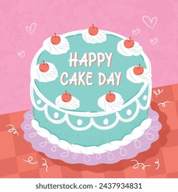 Cute blue happy cake day for greeting card illustration