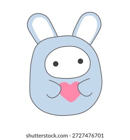 Süß blauer Hase mit rosa Herz. Valentinstag. Romantik. Vektorgrafik. Flaches Cartoon-Design. Tierwelt.