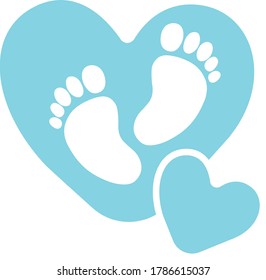 Cute blue heart, footprint, vector illustration