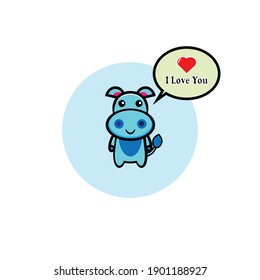 Cute blue hippo vector design says i love you