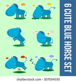 CUTE BLUE HORSE CHARACTER SET FOR KID