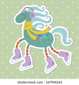 Cute blue horse - Happy New Year