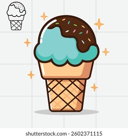 Cute blue ice cream cone come in black and white also color
