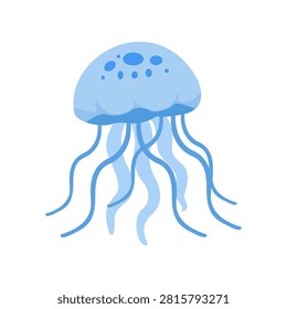 Cute Blue Jellyfish Flat Vector Illustration Isolated on White Background