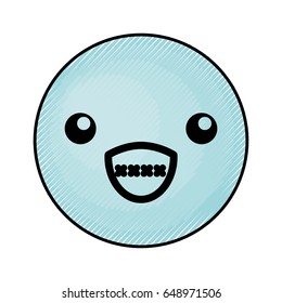 cute blue kawaii emoticon face