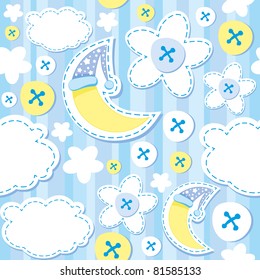 cute blue kid seamless pattern with moon and cloud