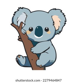 Cute Blue Koala Bear Hugging Tree Hochwertige EPS-Datei für Grafikdesign-Projekte