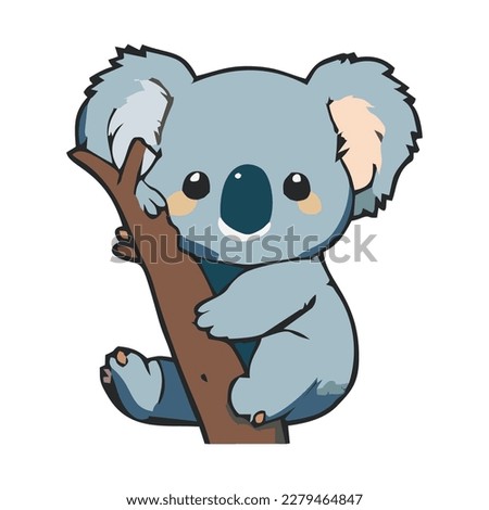 Cute Blue Koala Bear Hugging Tree High Quality EPS File for Graphic Design Projects