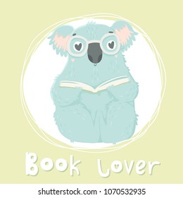Cute blue koala hand drawn illustration could use as card, tag, poster, label template design. Baby shower room decor element or invitation