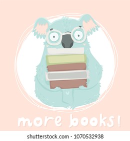 Cute blue koala hand drawn illustration could use as card, tag, poster, label template design. Baby shower room decor element or invitation
