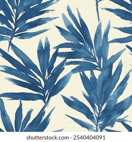 Cute blue leave seamless watercolor pattern on cream background. Flower vector illustration. Watercolor print in rustic vintage style, textile or wallpapers.