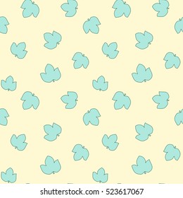 cute blue leaves on yellow background seamless vector pattern illustration