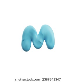 Cute blue letter M in plasticine art, realistic 3D vector illustration isolated on white background. Cartoon font, funny object or simple icon for design. Decoration plasticine element