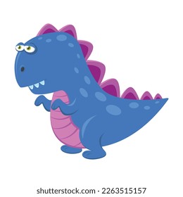 Cute blue little dinosaur. Cartoon flat vector illustration isolated on white background. Print for textiles, clothes, t-shirts, wrapping paper and more.